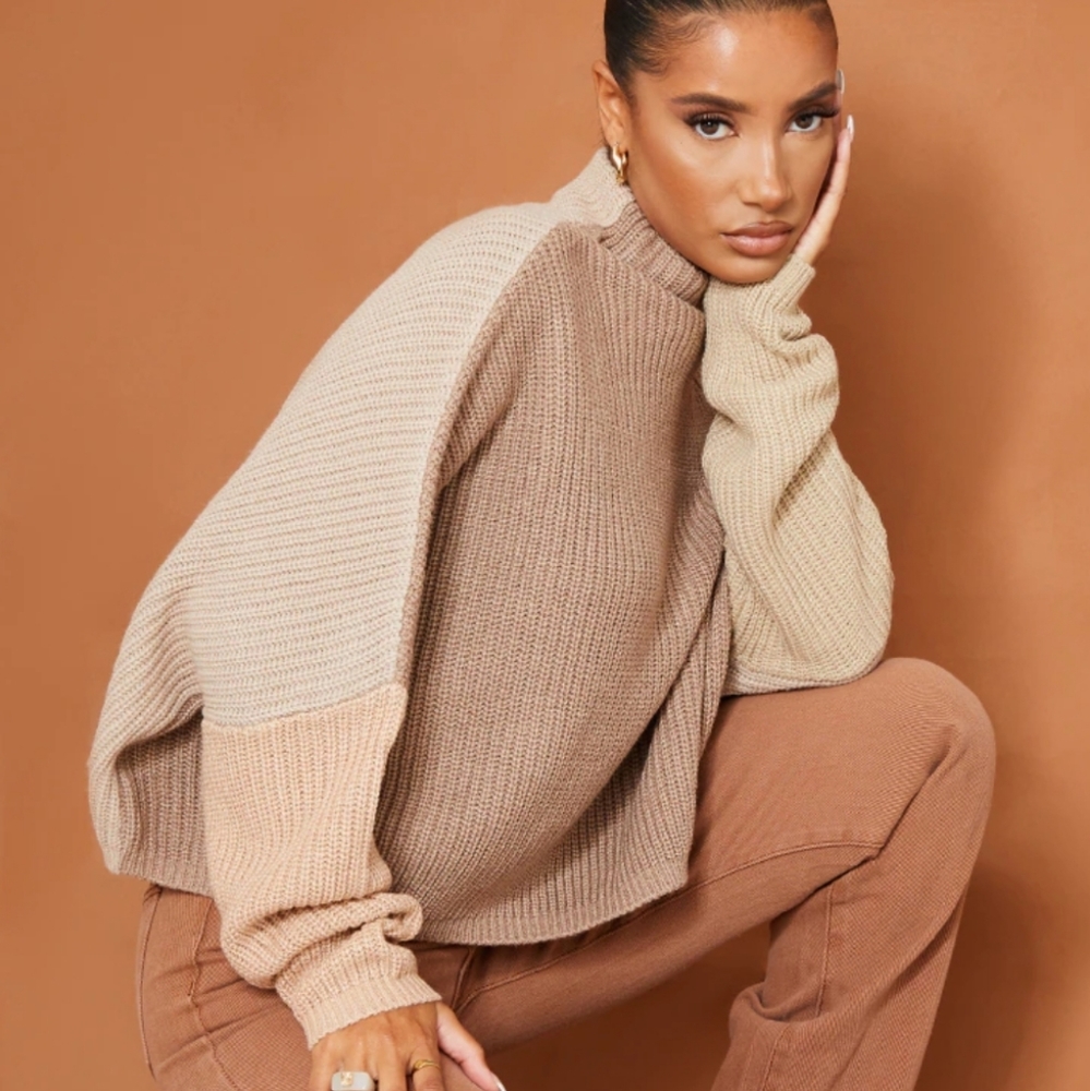 Chuncky Oversized Color Block Knit Sweater - Picture 1 of 10